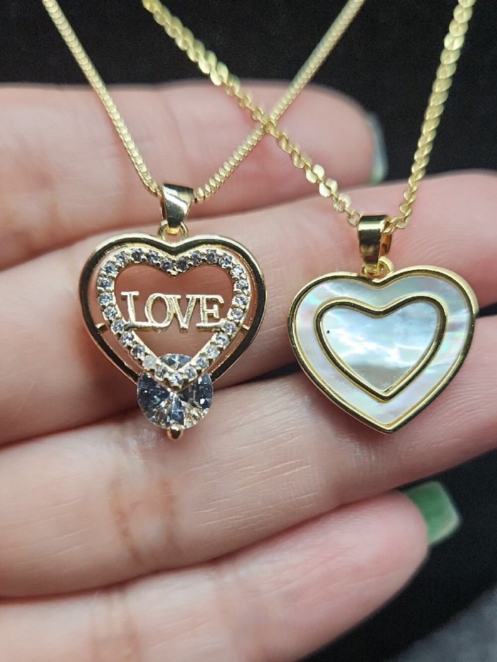 Gold-Tone Heart Pendant Necklace Set with LOVE Accent - Women Jewelry - Picture 2 of 4